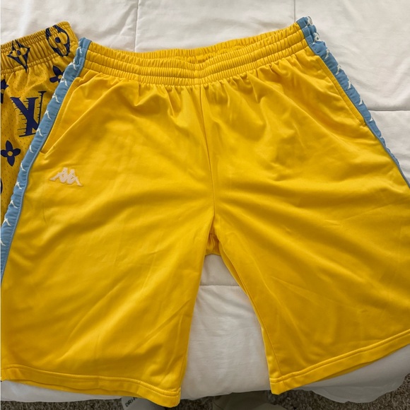 Kappa Yellow Athletic Shorts with Teal Stripe